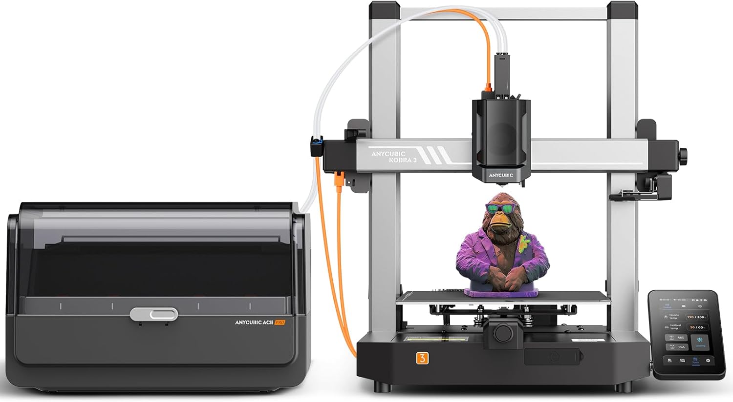 Anycubic Kobra 3 Combo Multi Color 3D Printer and ACE Pro, Smart Multicolor Printing Up to 4 Colors Max 600mm/s High Speed