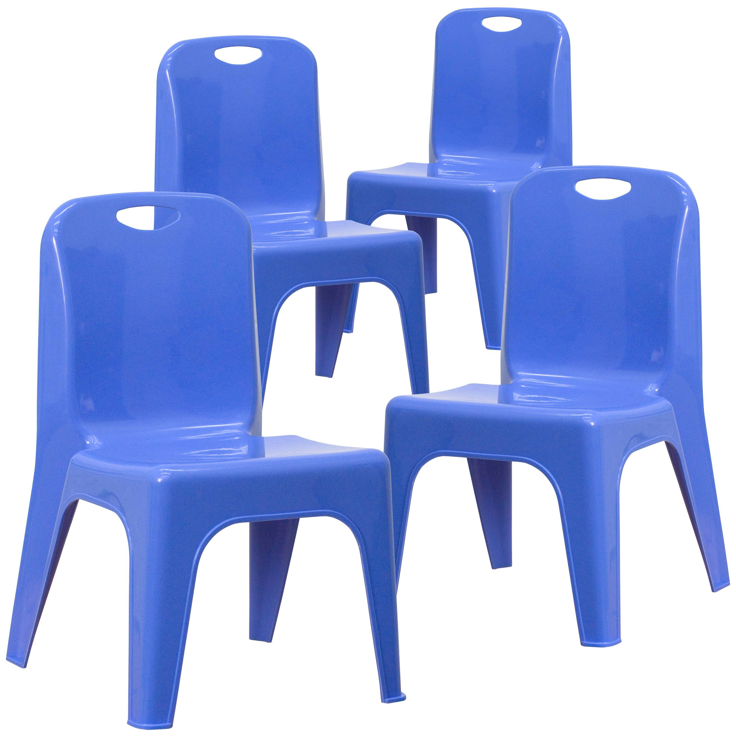 Flash Furniture 4 Pack Blue Plastic Stackable School Chair with Carrying Handle and 11