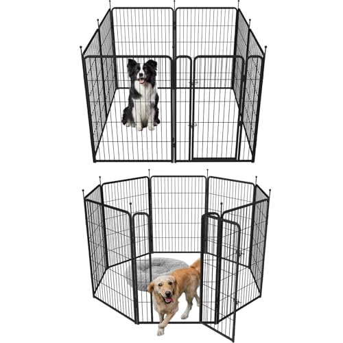 mestyl Dog Play Pen Indoors, Heavy Duty Metal Puppy Playpen, Portable Dog Exercise Pen Temporary Pet Fence with Gate
