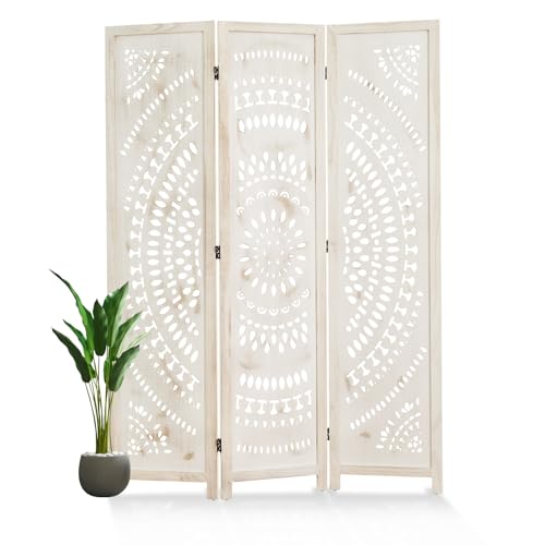 66.9Inch Folding Room Divider, 6 Panels Wood Carved Privacy Screens