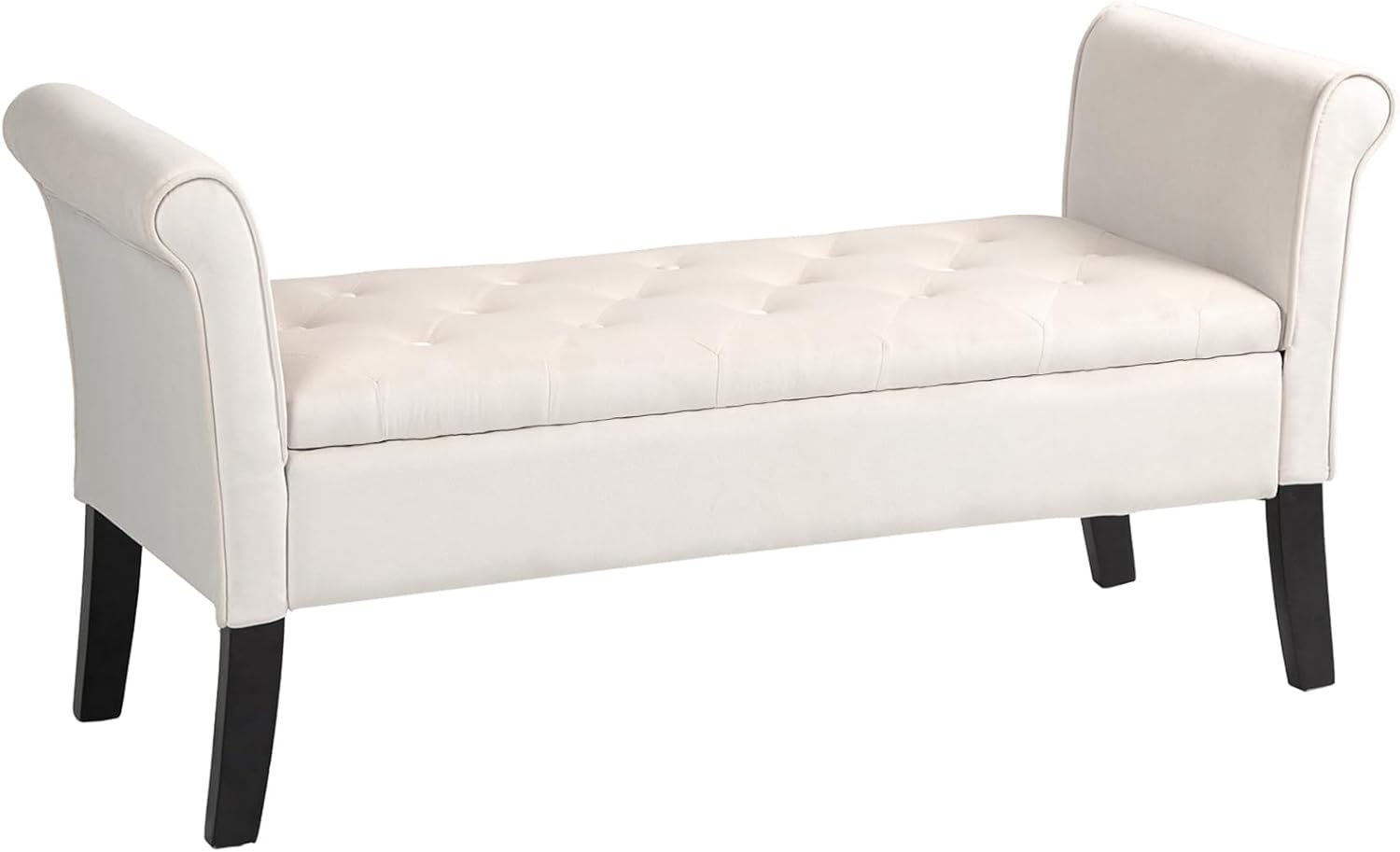 Storage Bench for Bedroom, 51" Tufted Large Upholstered Storage Ottoman End of Bed Bench, Rolled Arm Entryway Bench (Beige)