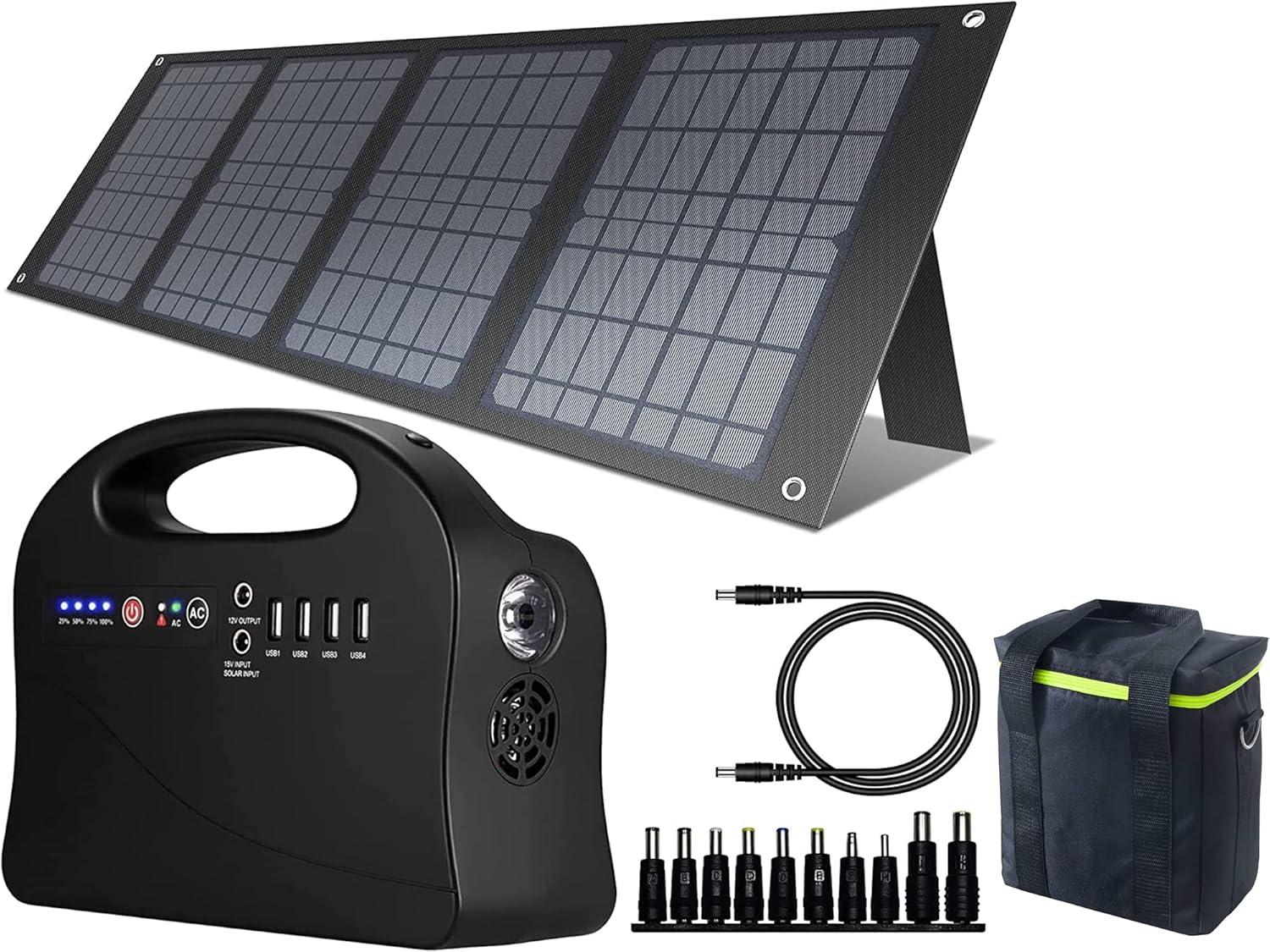 Enginstar Portable Power Station 120Wh, 100W Solar Generator, 40W Solar Panel, Carrying Case Storage Box for Power Station