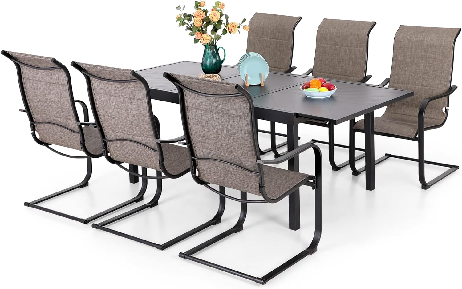 Sophia & William Patio Furniture Set Outdoor Dining Set 7 Pieces Outdoor Table and Chairs 6 C Spring Motion Chairs High Back