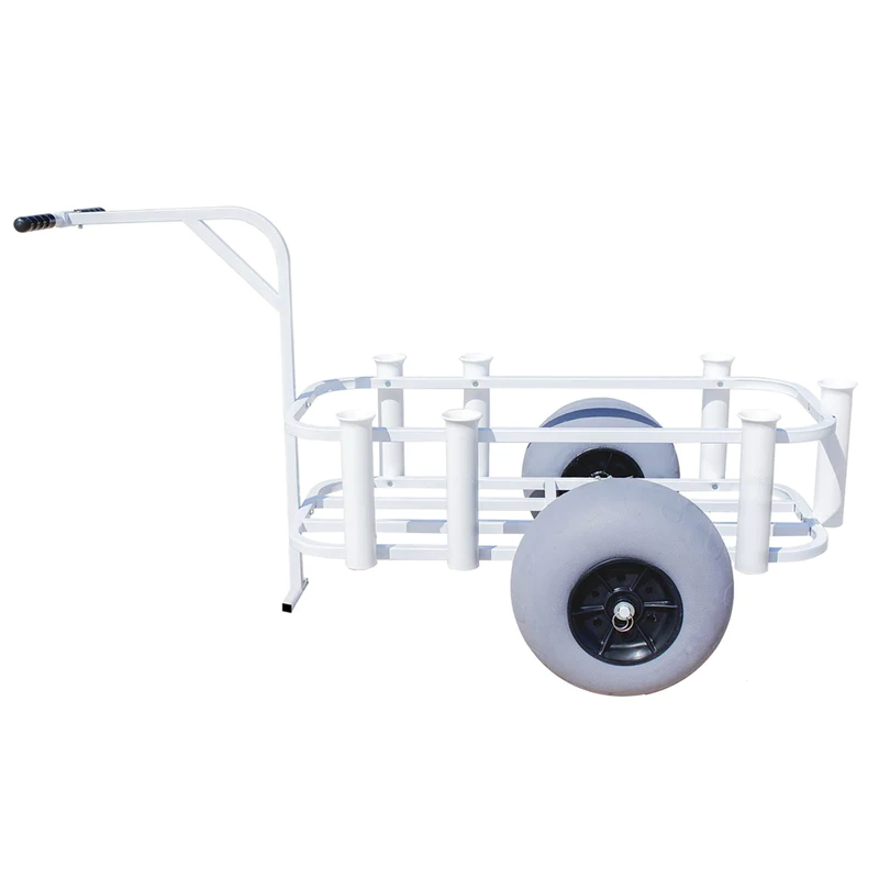 Sea Striker BRSC-WB White Surf Pier Cart, 11" Balloon Tires, 7 PVC Rod - BRSC-WB
