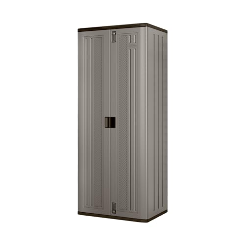 Suncast Tall Storage Cabinet, Platinum Resin Outdoor & Garage Storage Cabinet with Doors & Shelves, Plastic, Weather-Resistant, Lockable