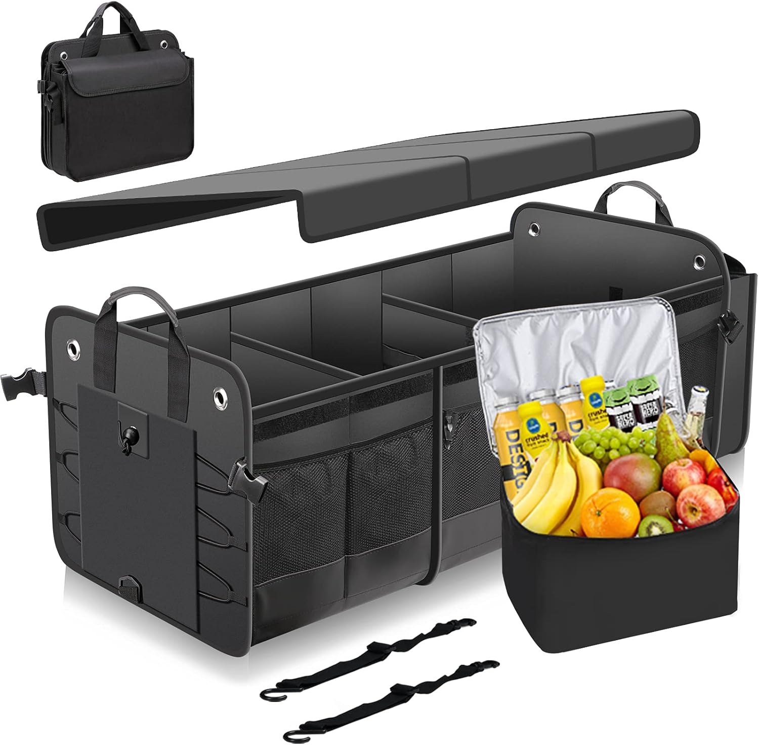 Waterproof Car Trunk Storage Organizer, Heavy Duty Collapsible with Insulated Leakproof Cooler, Folding Cover