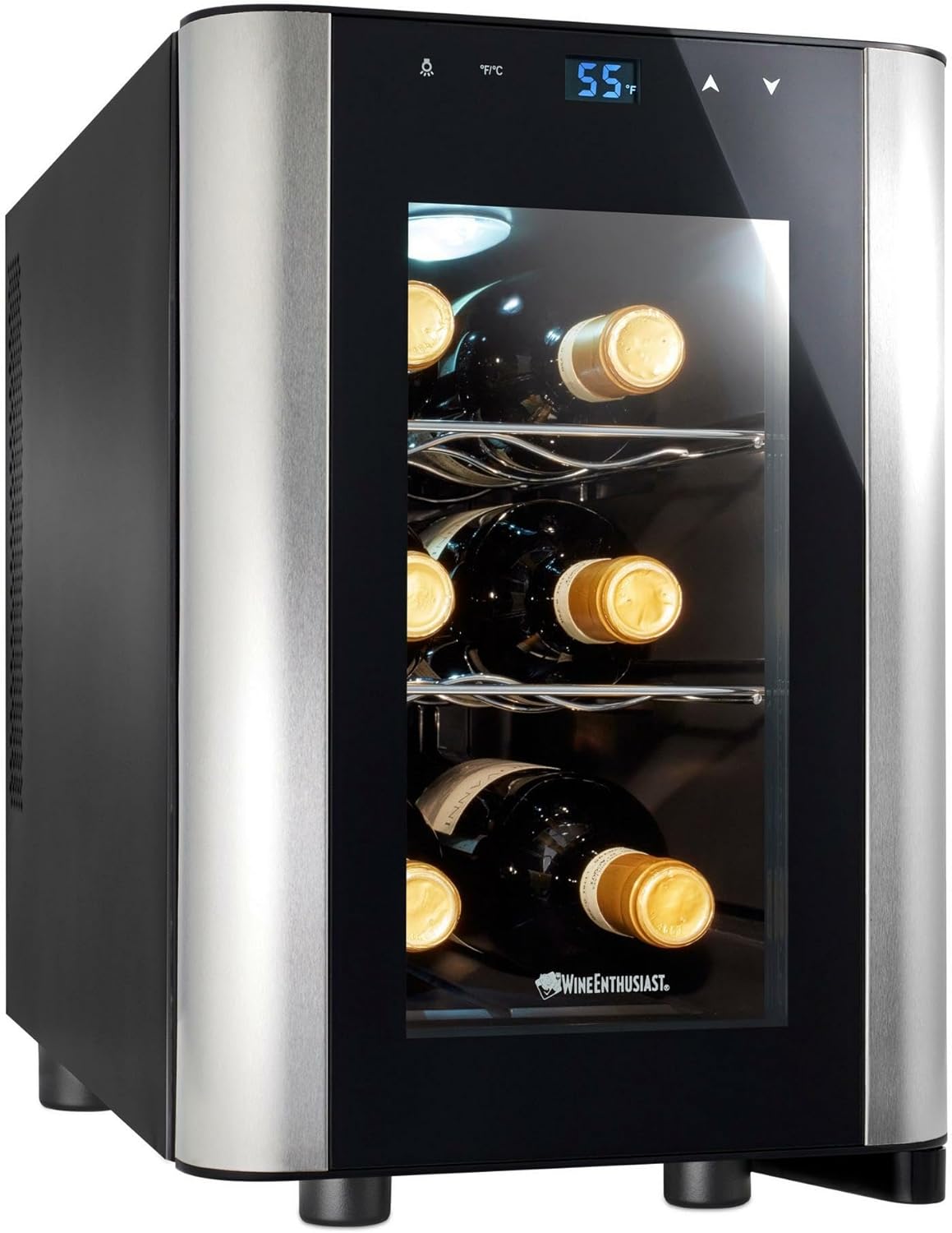 Wine Enthusiast 6-Bottle Countertop Wine Cooler - Mini Fridge for Kitchen with 3 Shelves, Adjustable Temperature Control
