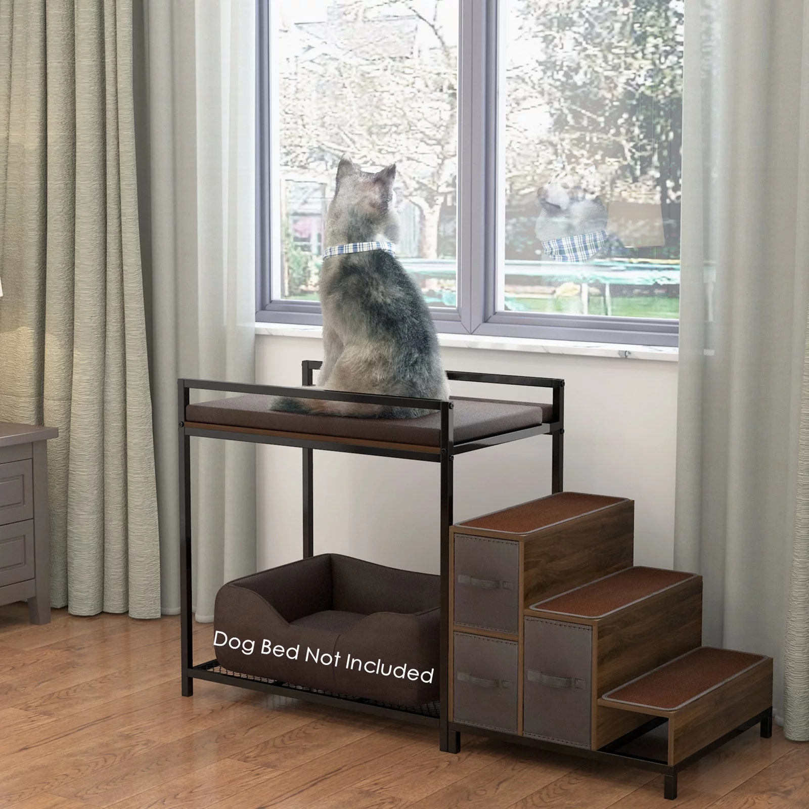 GDLF Dog Bunk Bed Window Pet Perch Elevated for Cats Dogs, Non-slip Pad and Storage - Radiant Selections