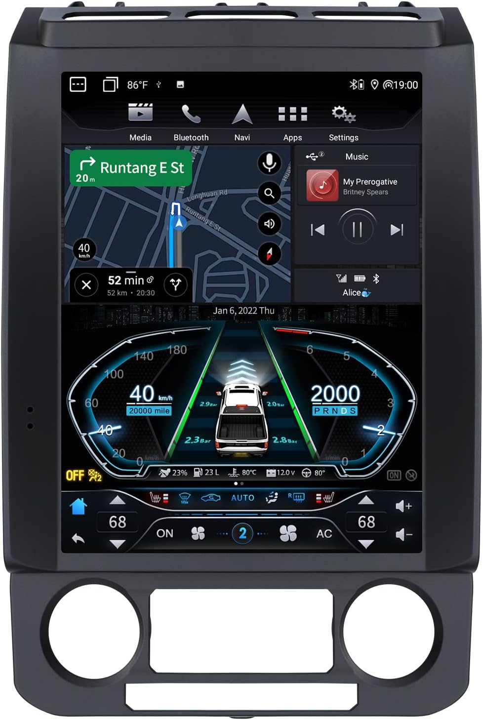 YULU E10 Car Radio Stereo for Ford F150 2015 to 2020 and F250/F350 2017 to 2019 Android 10.0 T-Style Head Unit 12.1 Inch IPS Navigation Build in