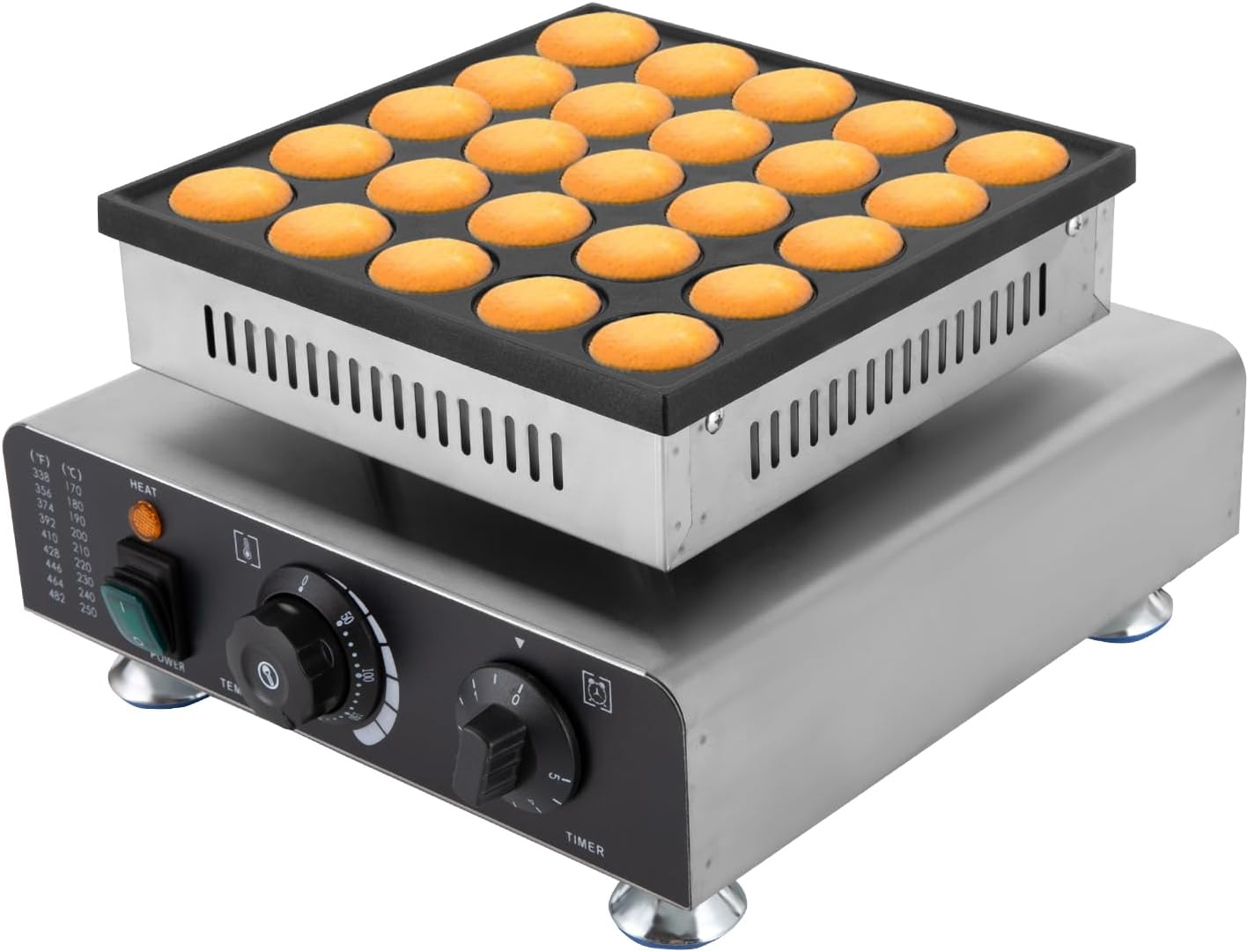 Mini Dutch Pancake Maker 25PCS, Commercial Non-stick Pancake Baker Machine 50-300℃ Electric Muffin Maker Stainless Steel for Home Kitchen