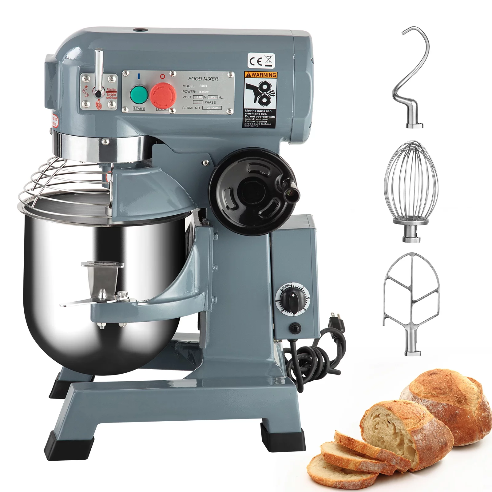15Qt Food Mixer, 600W, 3-Speed Commercial Stand Mixer with tainless steel bowl, dough hook, whisk, Heavy duty mixer with safety guard