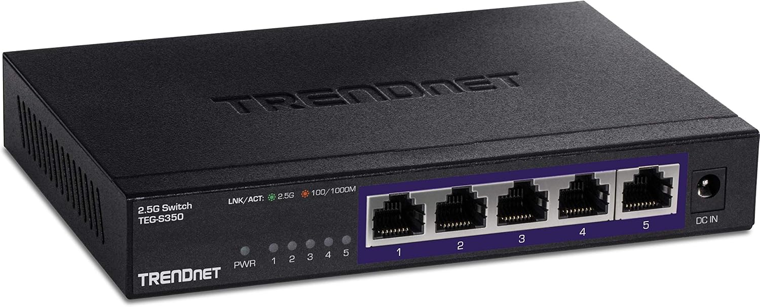 TRENDnet 5-Port Unmanaged 2.5G Switch, 5 x 2.5GBASE-T Ports, 25Gbps Switching Capacity, Backwards Compatible with 10-100-1000Mbps Devices, Fanless