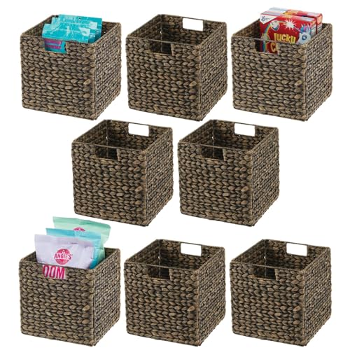 mDesign Natural Woven Hyacinth Cube Organizer Basket with Handles - Storage for Kitchen Cabinet or Pantry Shelf, Perfect for Cubby Storage Units
