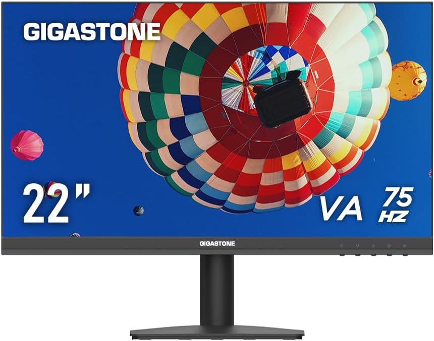 Gigastone 21.45 inch VA LED Back Light Monitor 75Hz FHD 1920 x 1080, 1080P 178° Wide View Frameless Computer Monitor 4ms, Eye Care Technology