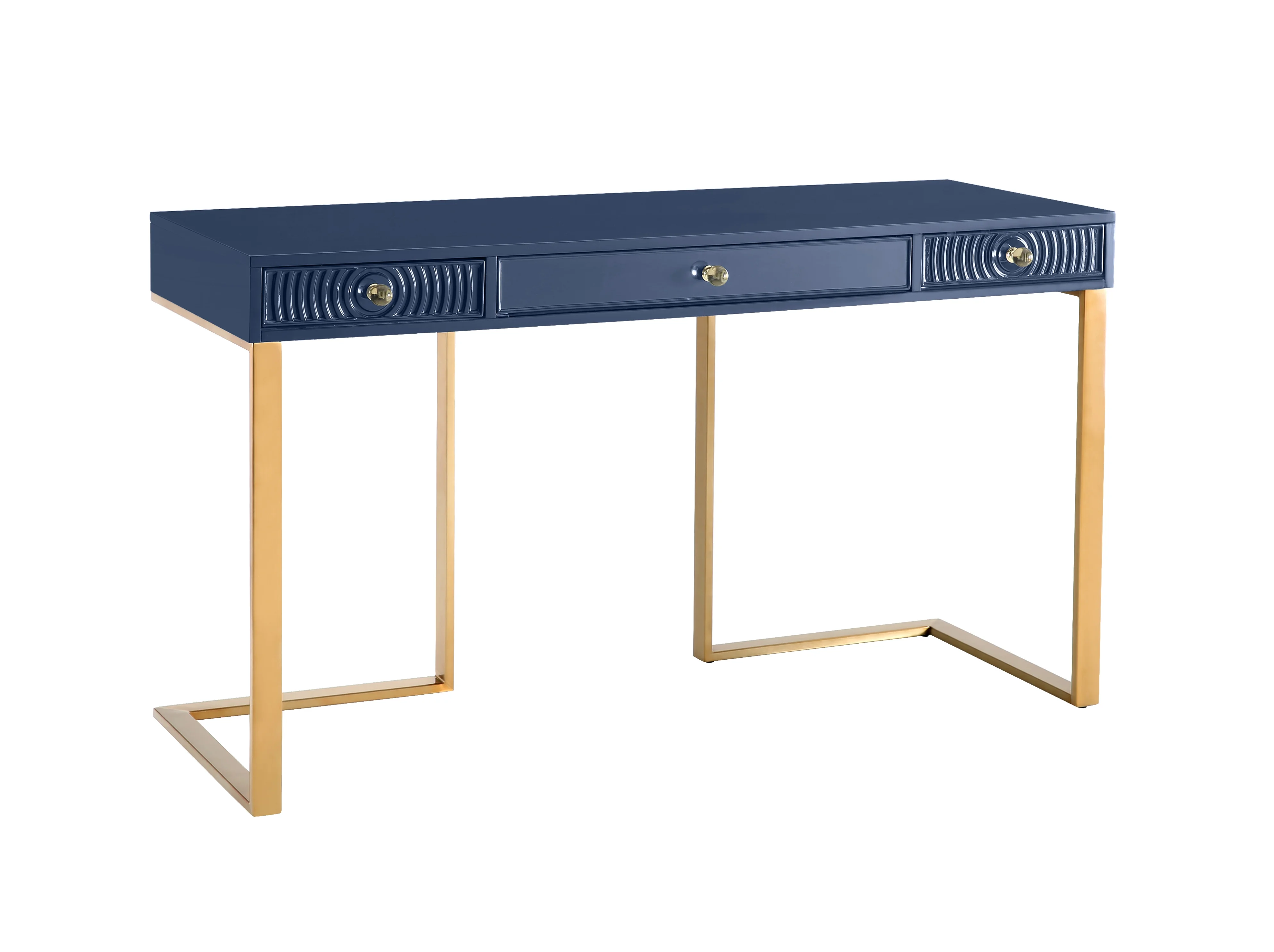 TOV Furniture Janie Blue Lacquer Office Desk With Gold Legs