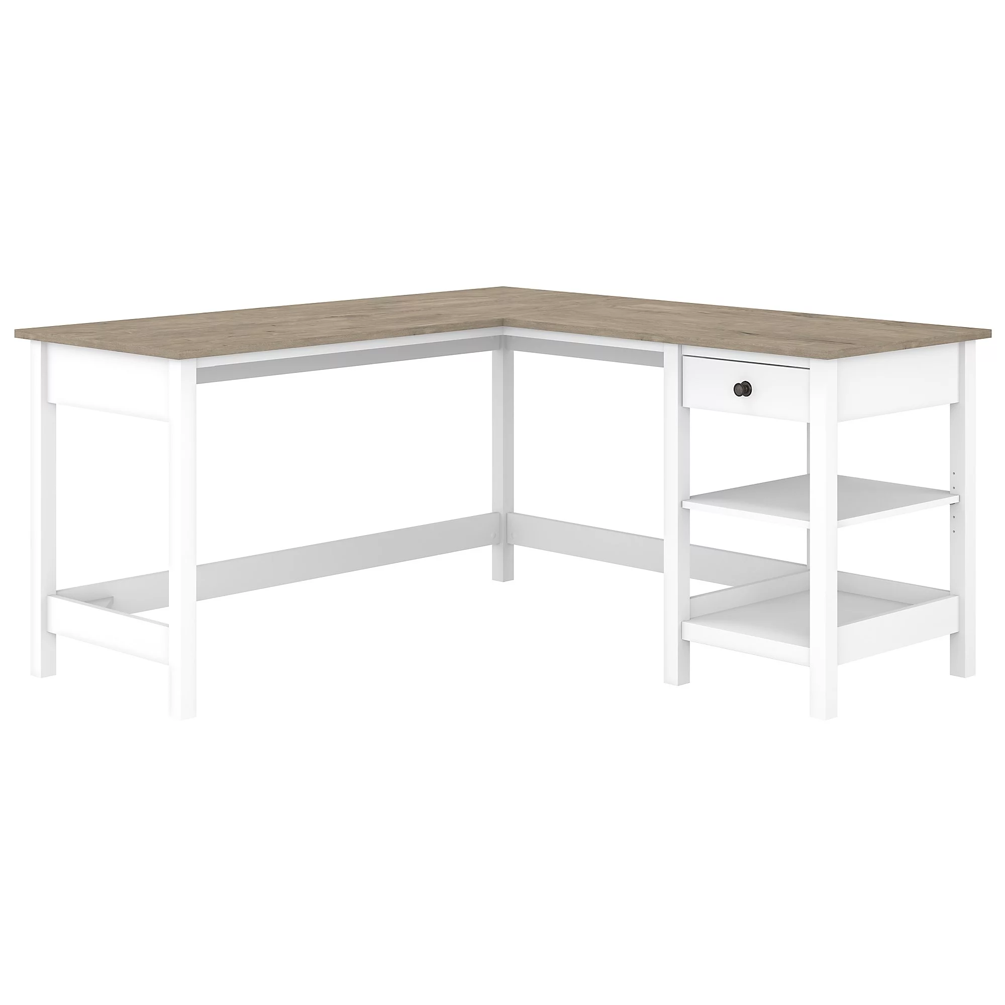 Mayfield 60W L Shaped Computer Desk with Storage in Shiplap Gray and Pure White
