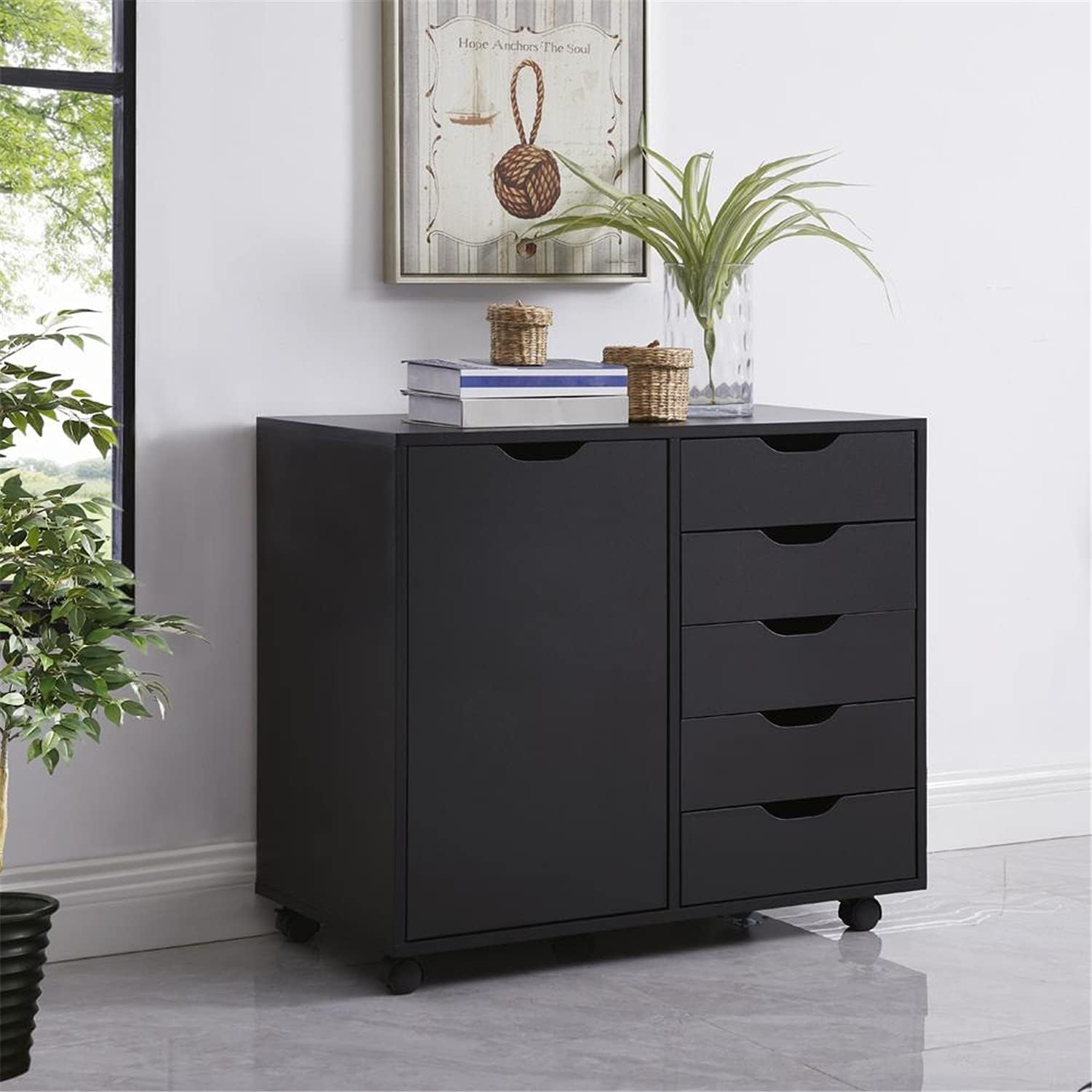 Naomi Home Amy 5-Drawer Office Storage Cabinet with Shelves Gray