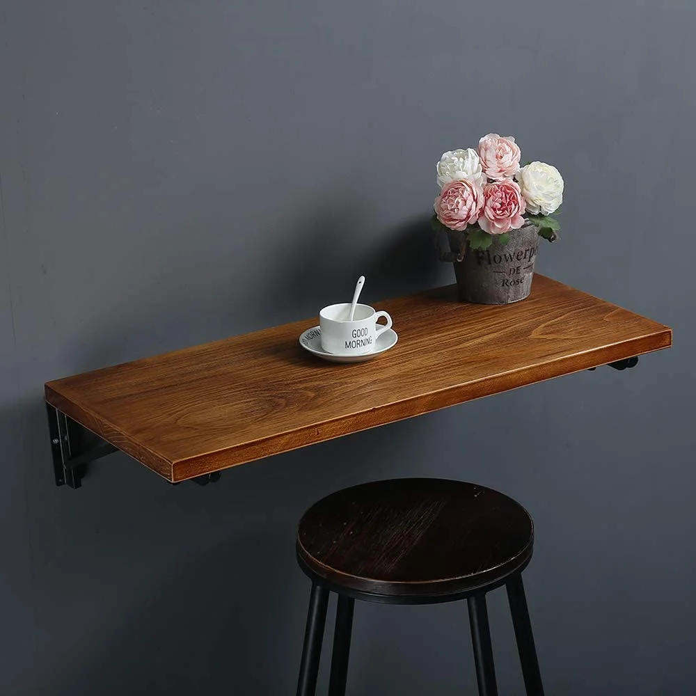(47" Lx14 W) Industrial Rustic Folding Wall Mounted Workbench Drop Leaf Table, Dining Table Desk, Pine Wood Wall Mounted Bar Tables,Workbench