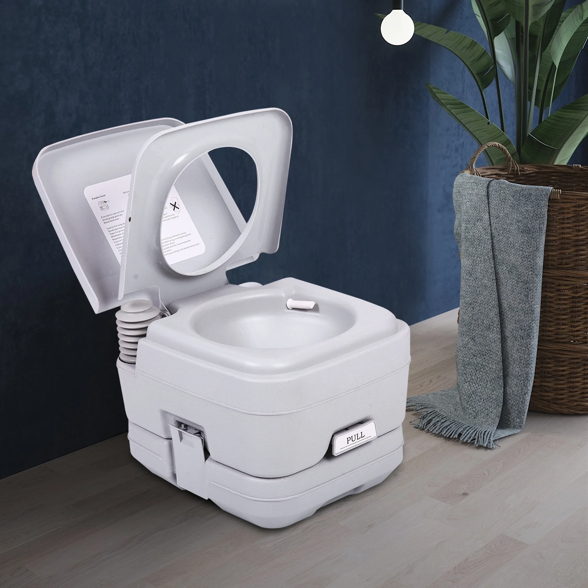 Lightweight Portable Toilet, 2.6 Gallon Flushable Camping Toilet, Sanitary Outdoor Travel Toilet for Tents Boats Semi Trucks RV Campers, Gray