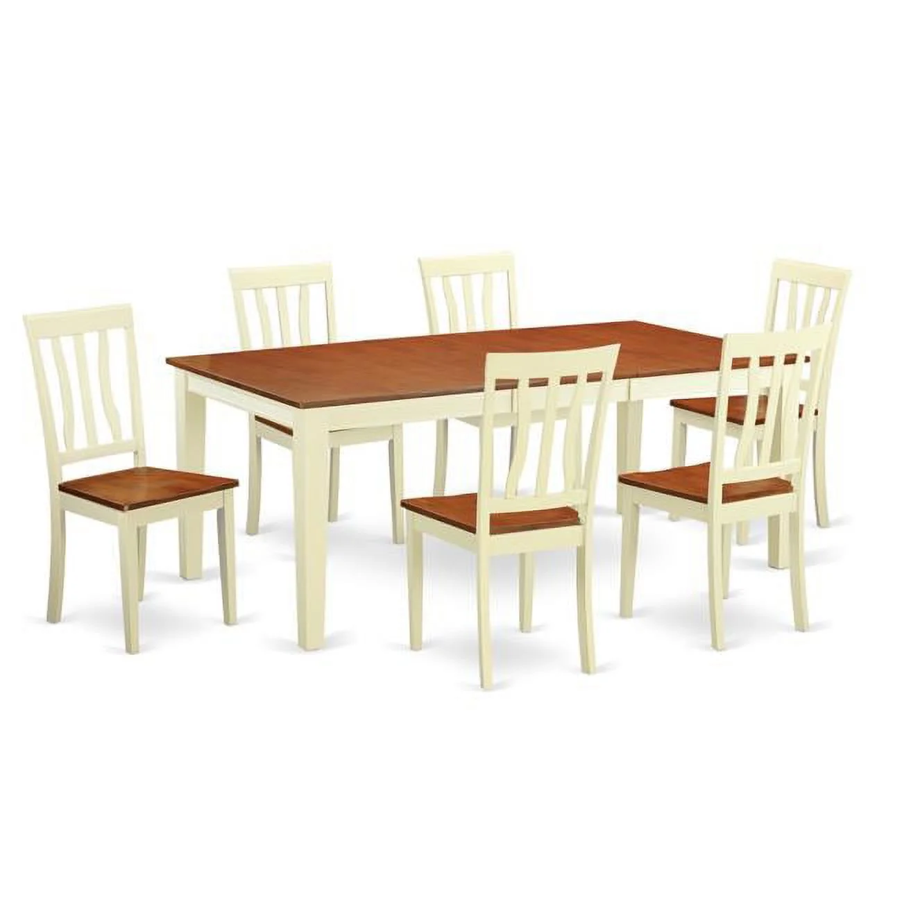 East West Furniture  Wood Seat Dinette Set - Kitchen Table & 6 Chairs - Buttermilk & Cherry - 7 Piece