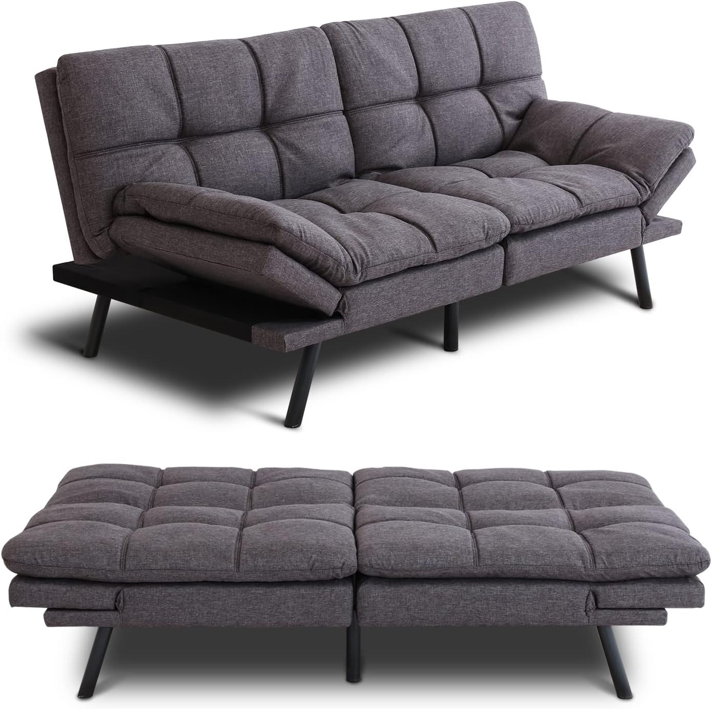 MUUEGM Futon Convertible Memory Foam Couch Bed, Modern Sleeper Sofa for Living Room Adjustable Armrests Backrests
