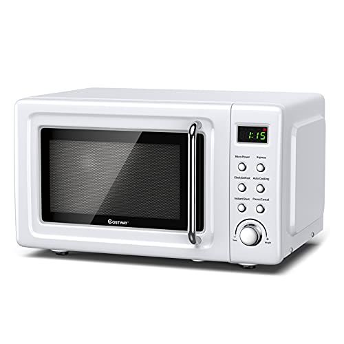 LDAILY Moccha 0.7Cu.ft Retro Microwave Oven, 0.7Cu.ft, 700-Watt Countertop Microwave Ovens w/5 Micro Power, Delayed Start Function, LED Display