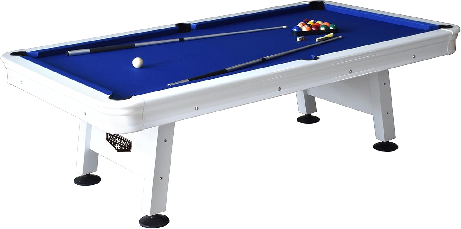 Hathaway Alpine 8-ft Outdoor Pool Table with Aluminum Frame and Waterproof, UV-Resistant Felt - Includes Accessories, White