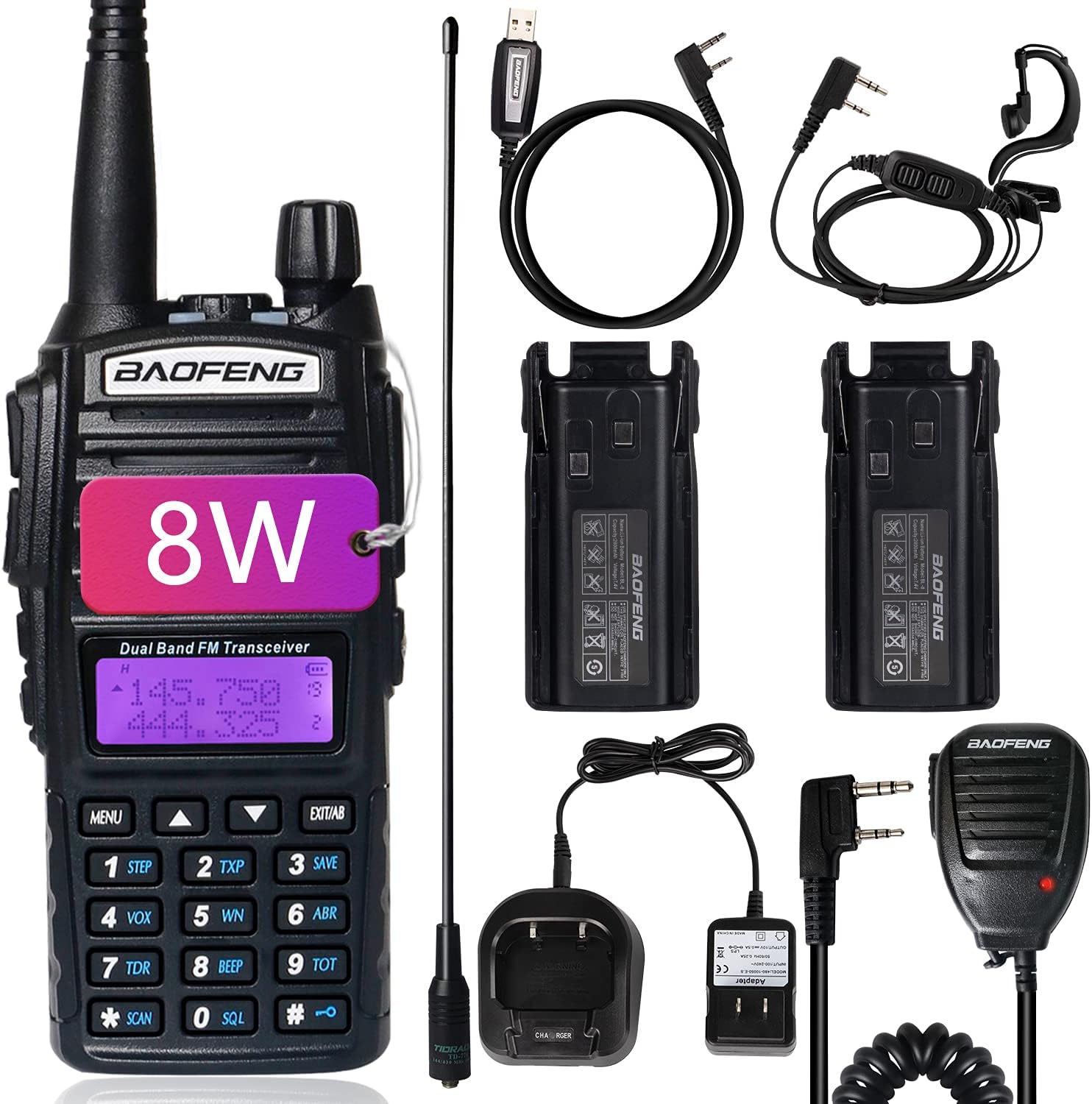 BaoFeng UV-82 High Power BaoFeng Radio Ham Radio Portable 2 Way Radio with Extra 2800mAh Battery Full Kits(1 Pack-Black) Pack of 2