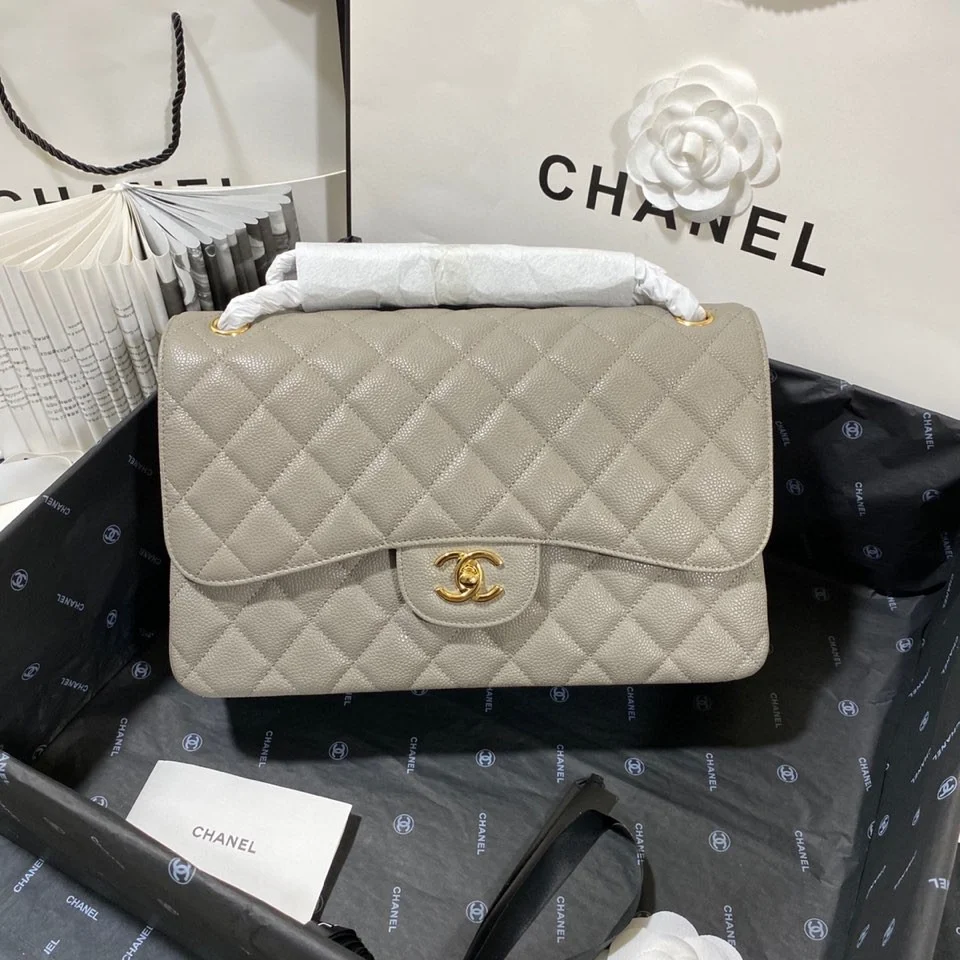 Chanel Large Classic Handbag Gold Hardware Grey For Women, Women&rsquo;s Handbags, Shoulder Bags 11.8in/30cm
