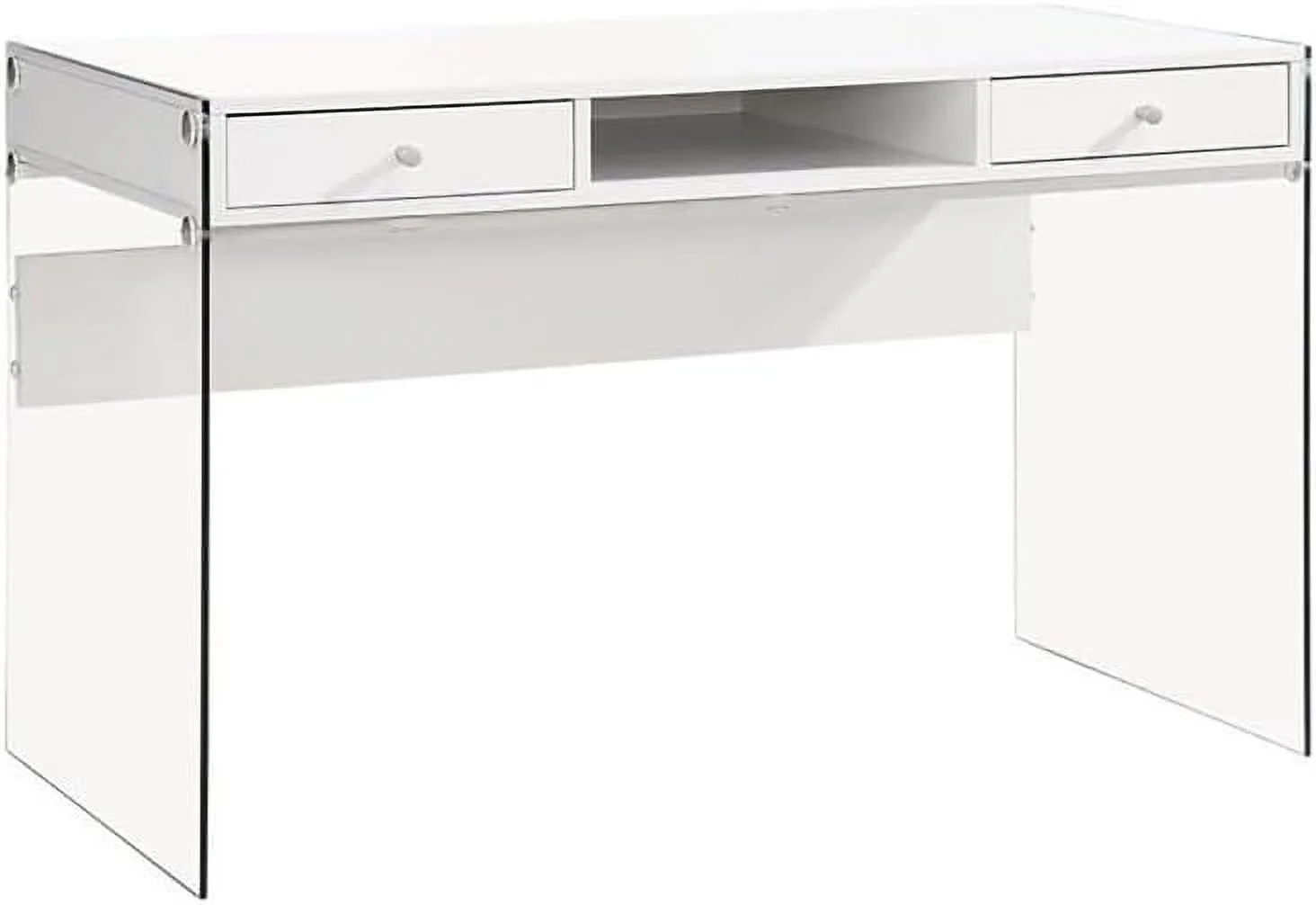 Contemporary 2-Drawer Wood/Glass Writing Desk In Glossy White