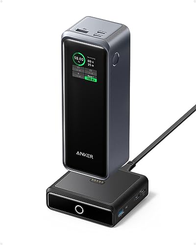 Anker Prime 27,650mAh Power Bank (250W) with 100W Charging Base, 3-Port Portable Charger, Smart App