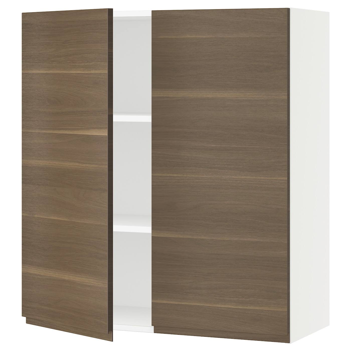 IKEA - SEKTION Wall Cabinet with 2 Doors, white/Voxtorp Walnut Effect, 36x15x40 79381600