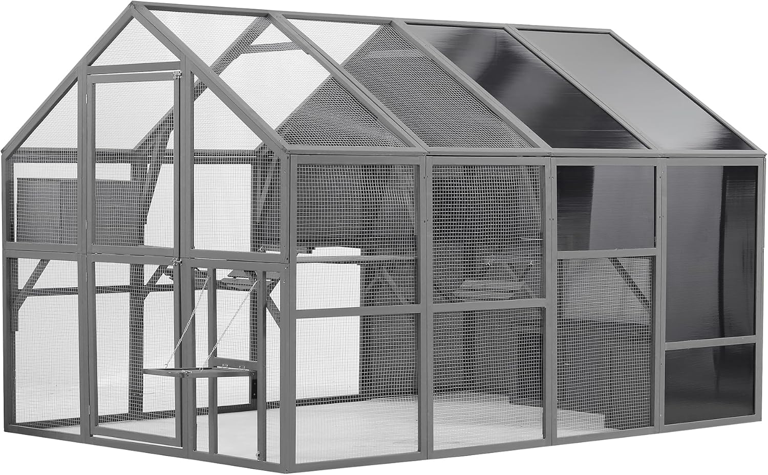 Large Cat Cage Outdoor Wooden Catio Enclosure Patio Large Cat Run House for Multiple Pets Walk in Kitten Kennel with with Bridges, Walks