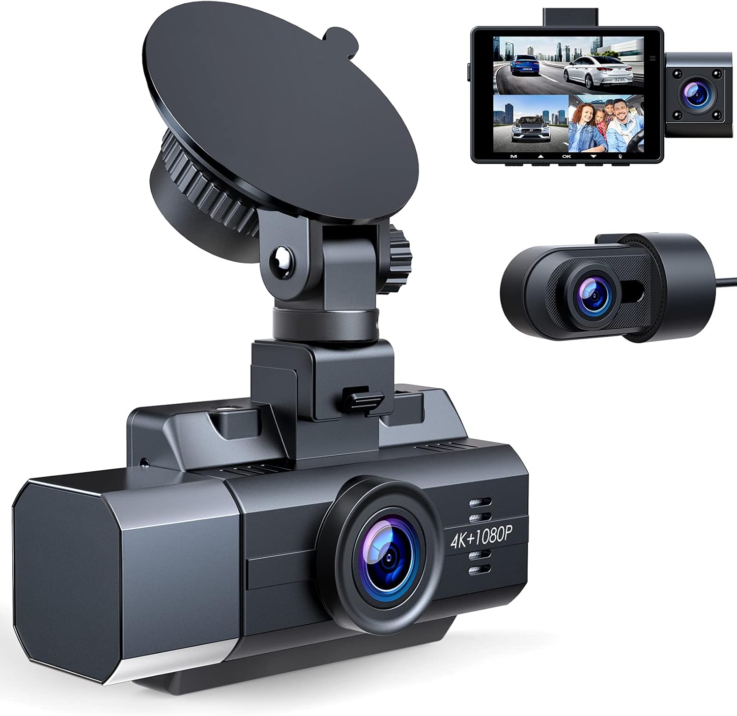 4K Dash Cam Front and Rear Inside 3 Channel Dashcam,CAMBASE 4K+1080P Front and Inside Dual Dash Cam,1440P+1080P+1080P Triple Car Camera