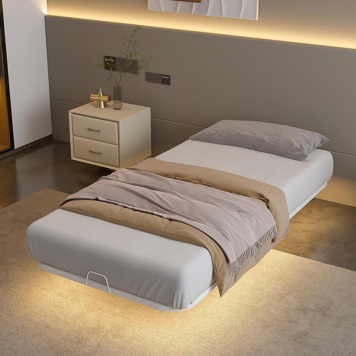YINCHEN Floating Metal Bed Frame - Twin Size Modern Platform with Smart LED Lights, Heavy Duty Bed Mattress Foundation, No Box Spring Needed