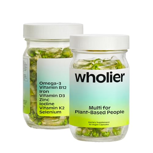 wholier Plant Based Multivitamin Vegan Omega-3 DHA EPA, Vitamin D, Vitamin B12, Zinc, Vitamin K2, Iron, Iodine