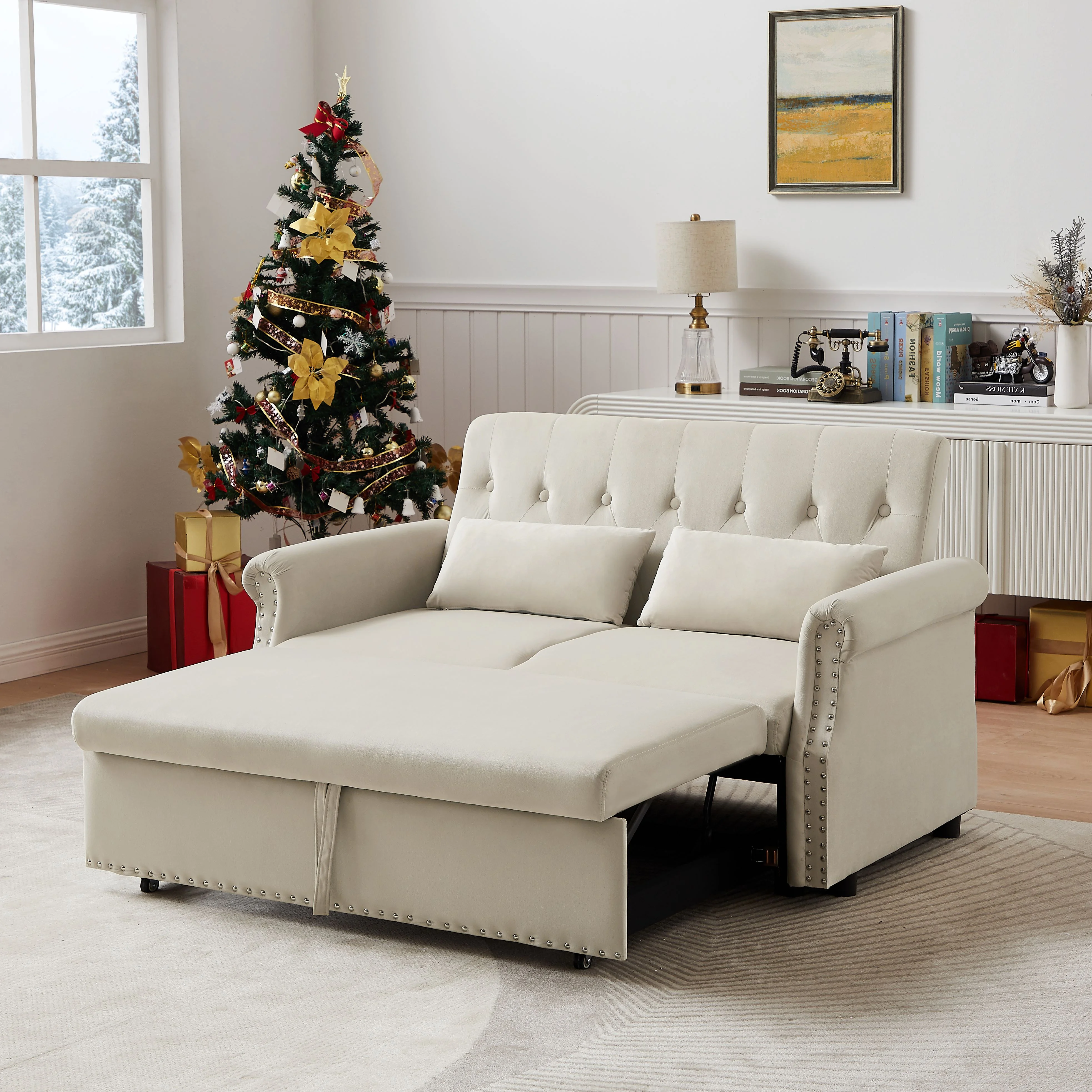 Modern Pull Out Convertible Sleeper Sofa Bed