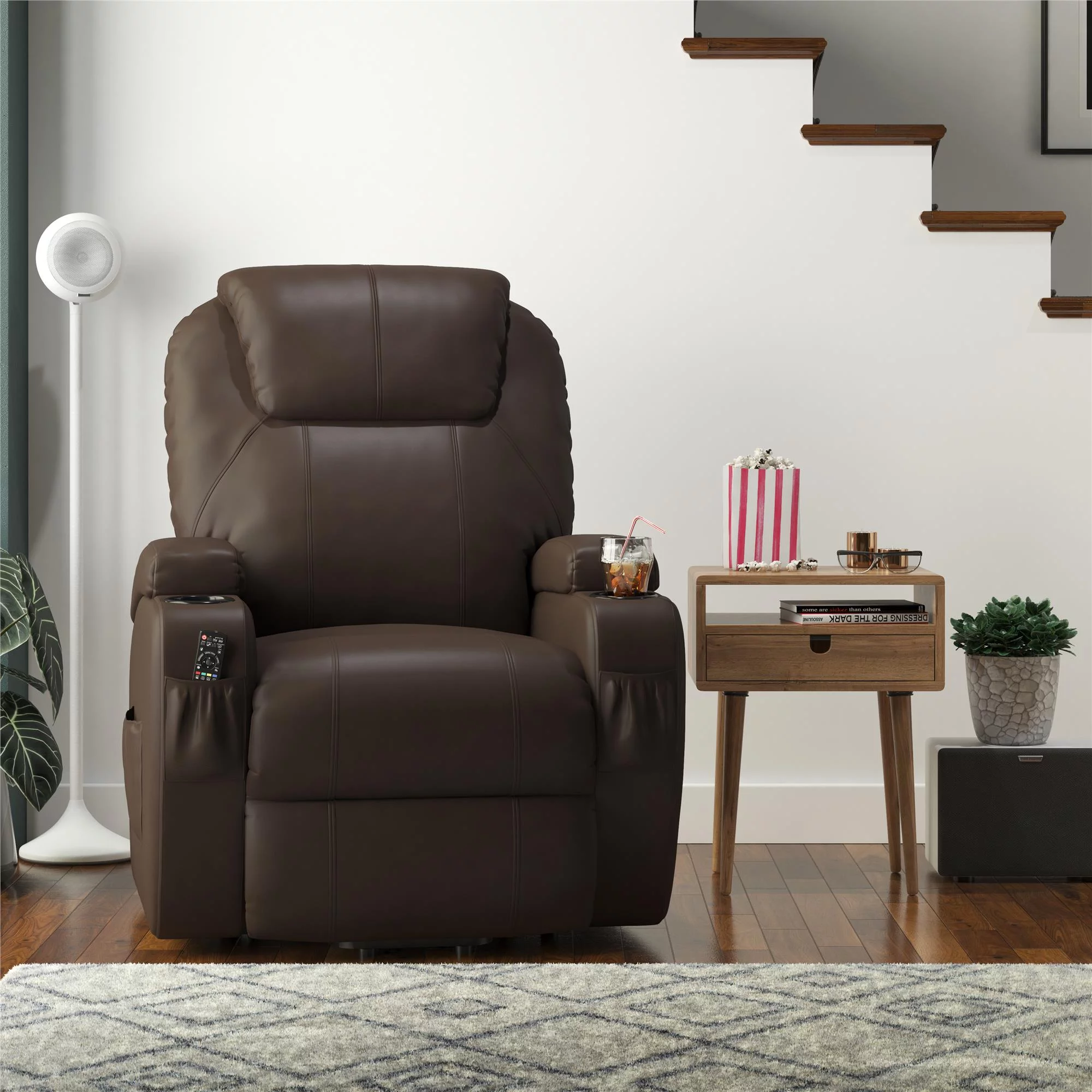 DHP Harold Home Theater Power Lift Recliner 8 Vibration Massage Point & Heat, Brown Faux Leather
