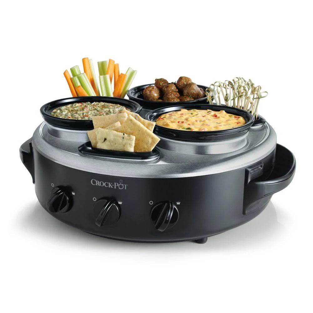 Crock-pot Triple Dipper with Lazy Susan Food Warmer, Black, Stainless