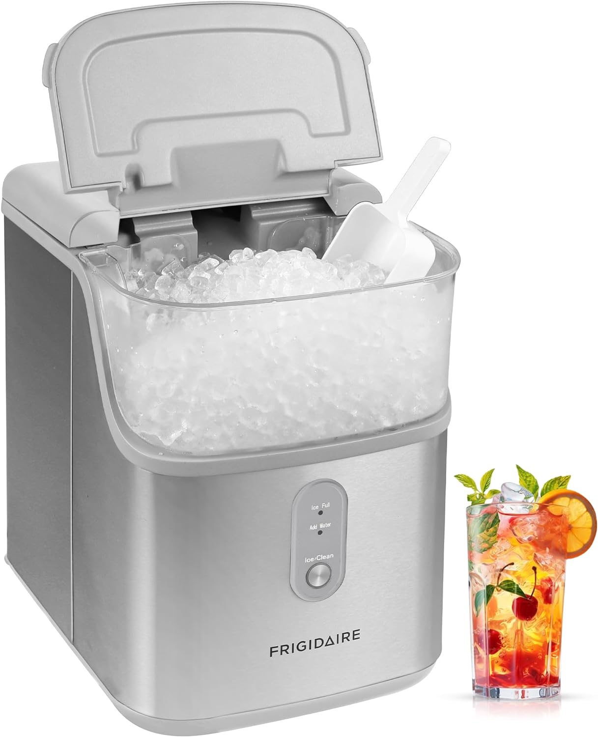Frigidaire Countertop Crunchy Chewable Nugget Ice Maker, Compact, 33lbs per Day, Metallic Finish - Radiant Selections