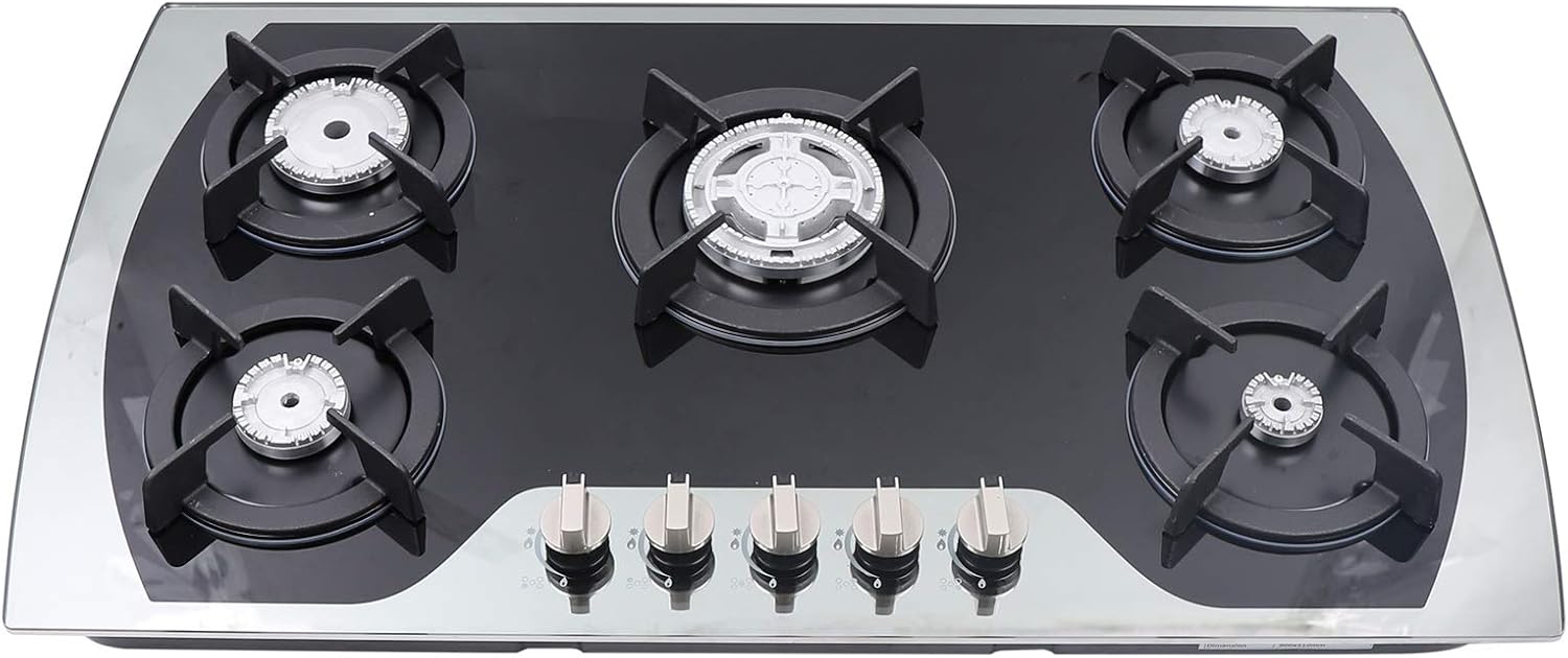 36" Gas Cooktop, Stainless Steel Built-in Gas Stove 5 Burners with Independent Switch Control, NG/LPG Convertible Gas Cooktop,Thermocouple Protection