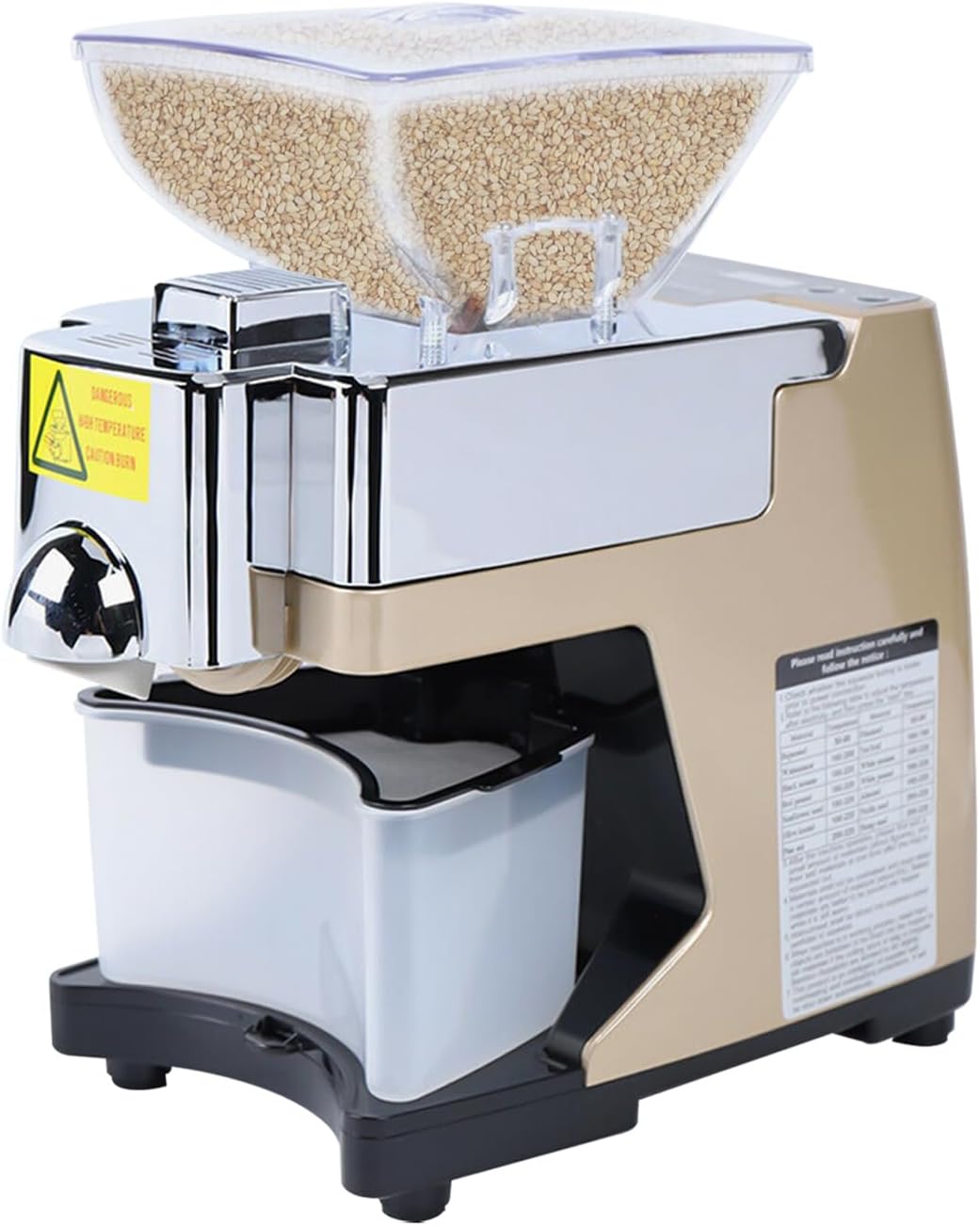 Fully Automatic Oil Press Machine, 530W Cold & Hot Oil Extractor, Stainless Steel Oil Expeller Press Mill