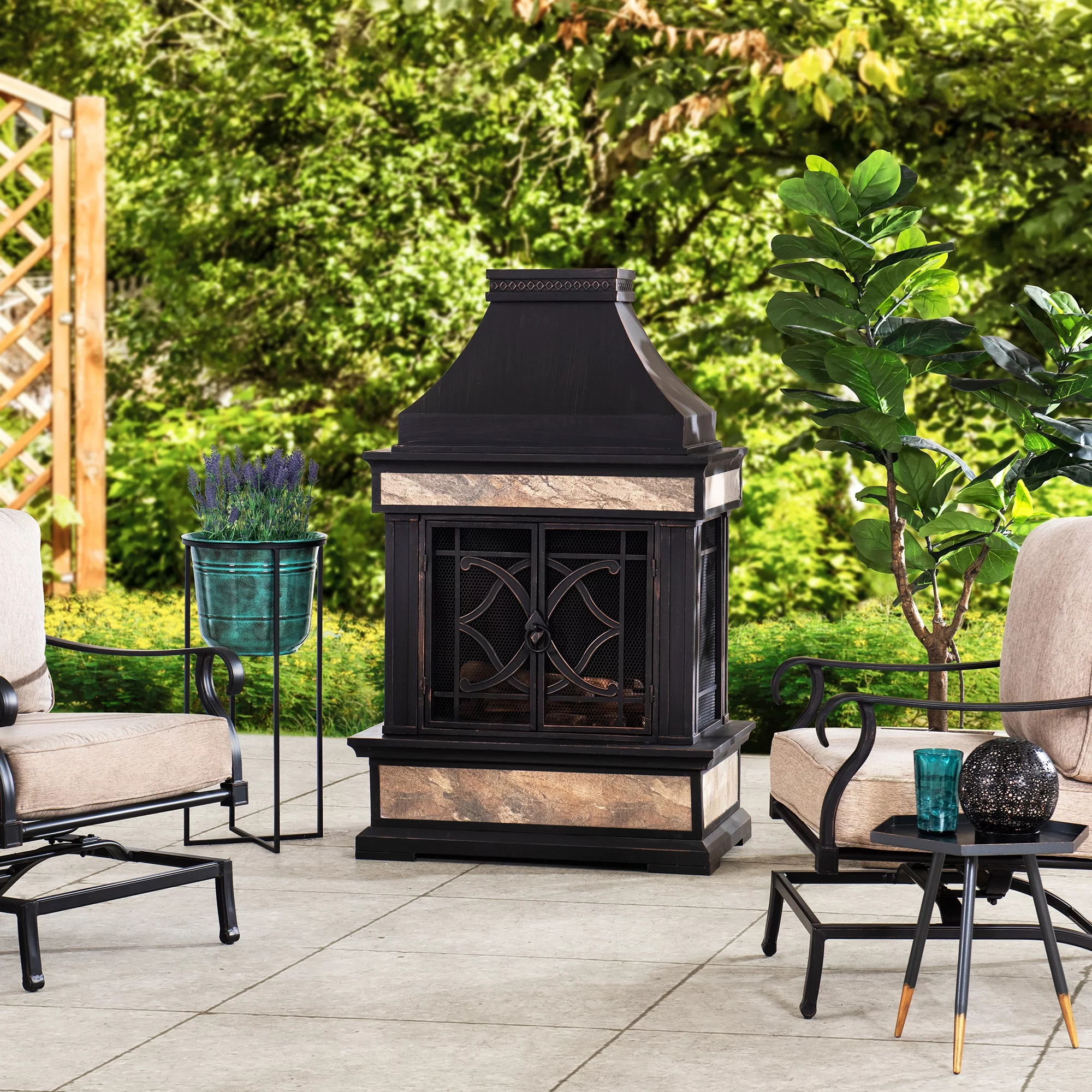Sunjoy Cole Wood Burning Fireplace - Black