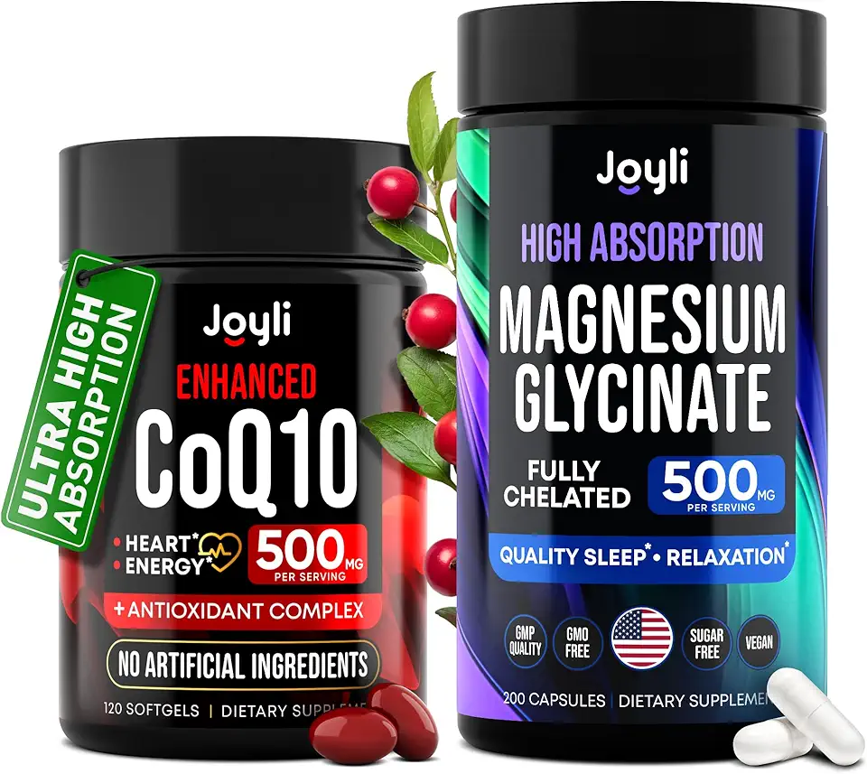 CoQ10 + Magnesium Glycinate 500MG - Sleep & Heart Health - Coenzyme Q10 Magnesium Glycinate for Kids, Adults - Magnesium Ashwagandha Co Q10