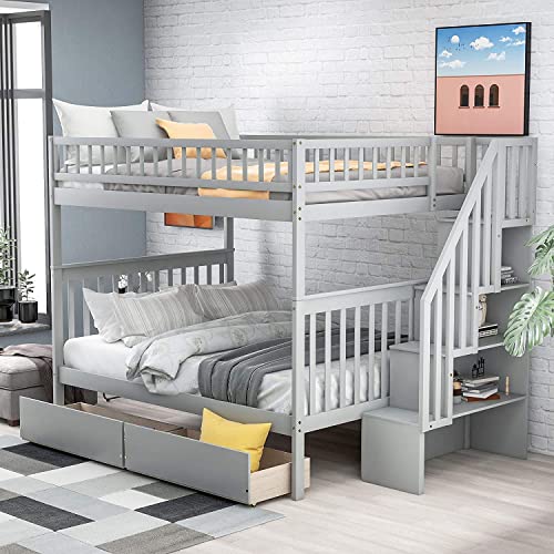 DNYN Queen Size Murphy Bed with Storage Drawer(Large) & Charging Station for Bedroom,Convertible Pinewood Wall Bedframe w/Stylish Cabinet Design