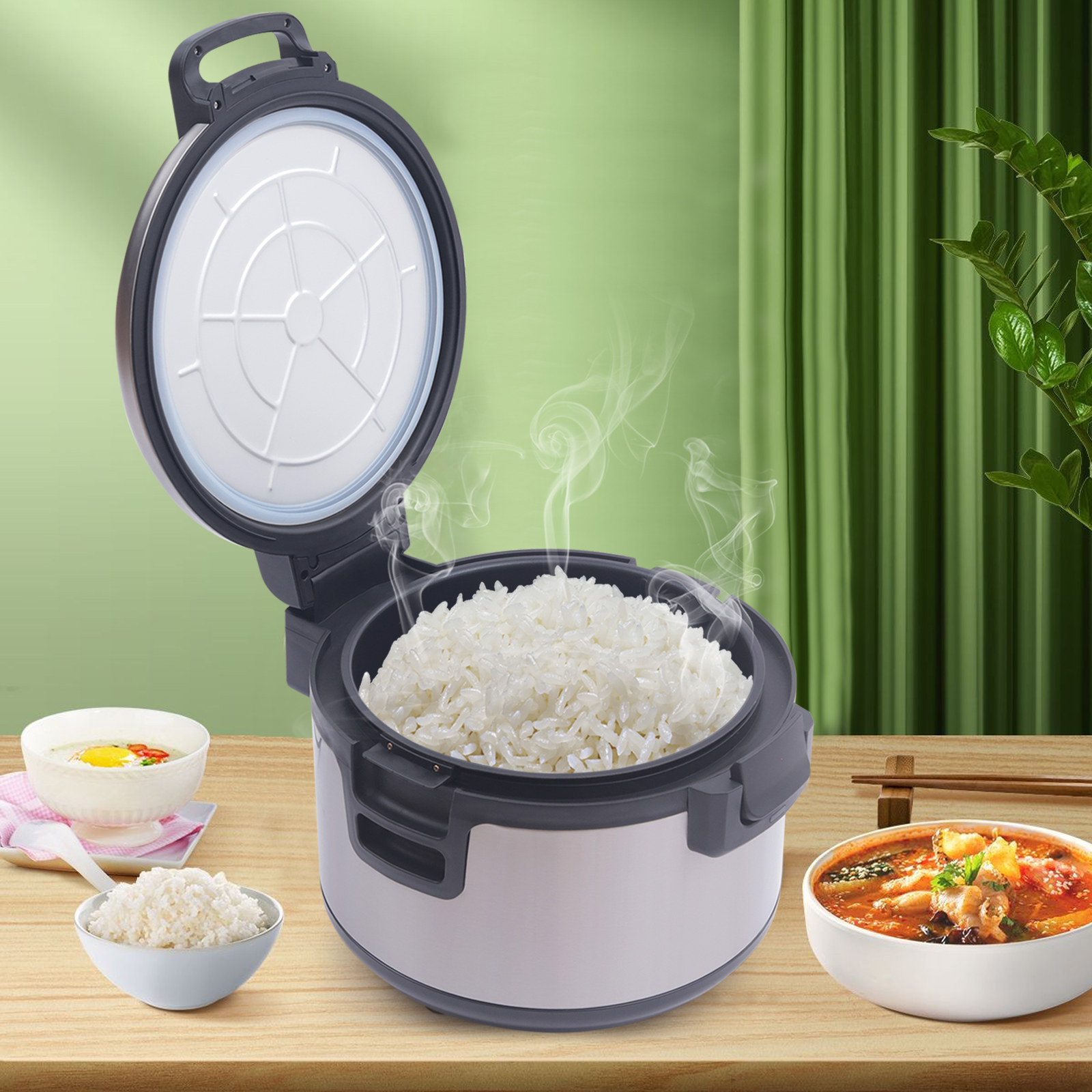 Miumaeov Rice Warmer Commercial with Dual Temperature Control Design, Non-stick Inner Pot, Efficient Insulation Electric Rice Warmer, Stainless Steel