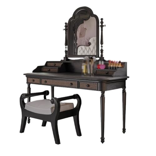 Makeup Table Vanity French Retro Solid Wood Dressing Table, Simple Bedroom Dressing Table