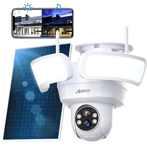 ANRAN Floodlight Security Camera Wireless Outdoor with 360° View Pan/Tilt, 2K Solar Powered WiFi Camera, IP65 Smart Lighting Cam, Color Night Vision