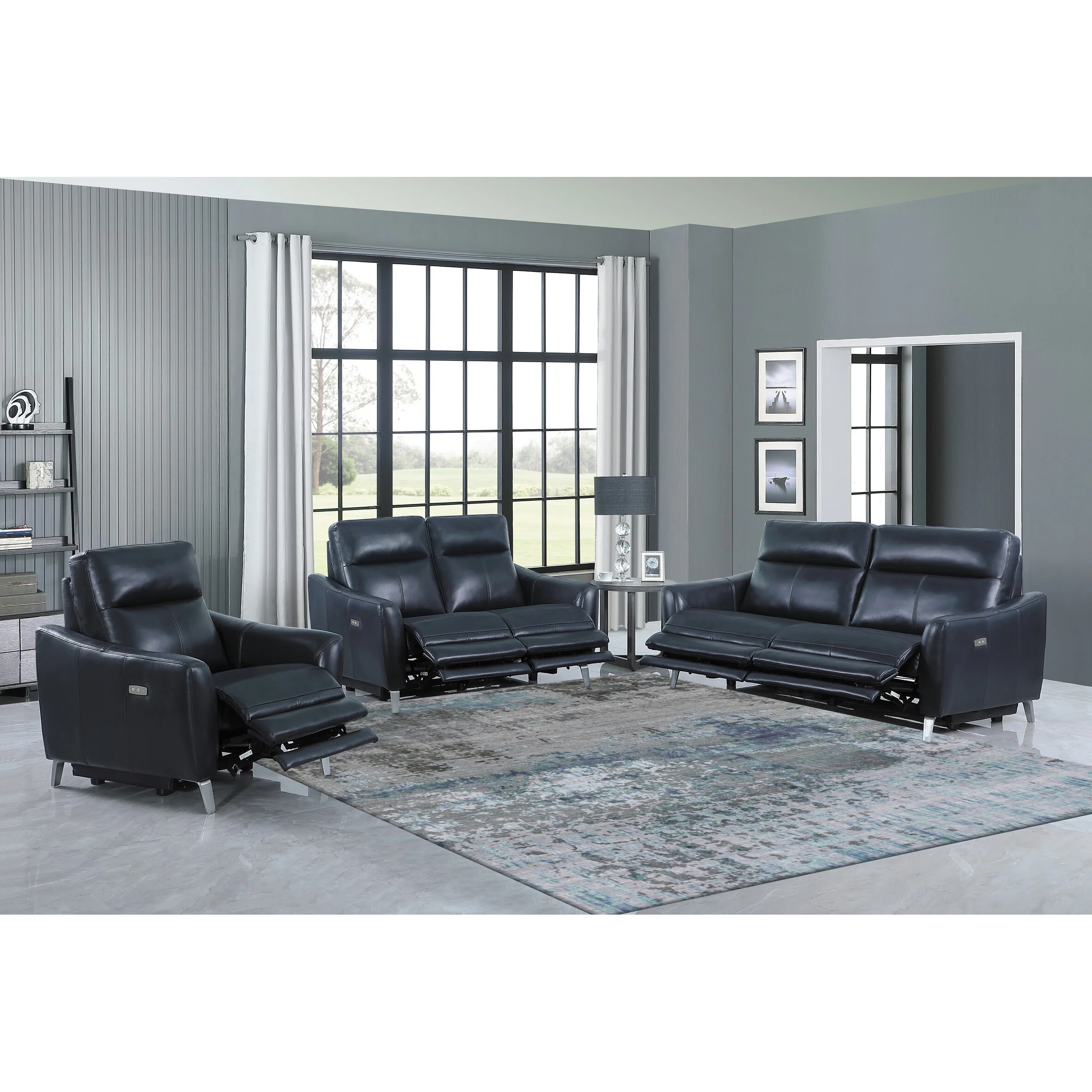 Boyd 3-piece Power Reclining Living Room Set Blue/Silver