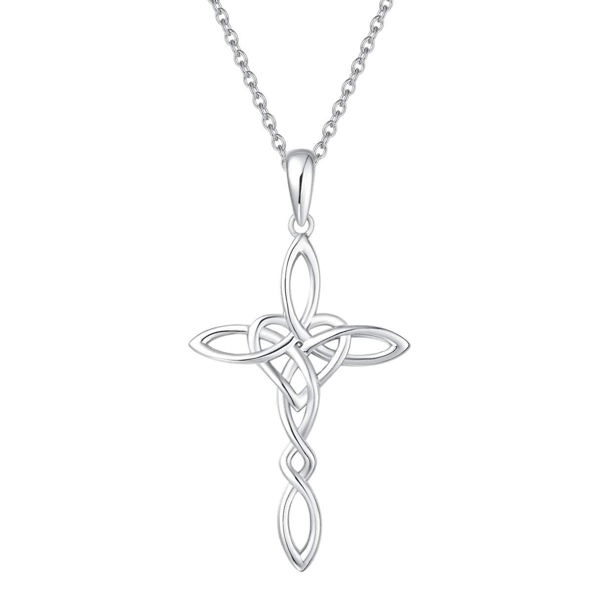 FANCIME 14K Gold Plated Sterling Silver Well-Crafted High Polished Celtic Knot Cross Crucifix Infinity Pendant Necklace Fine Jewelry Chic Valentines